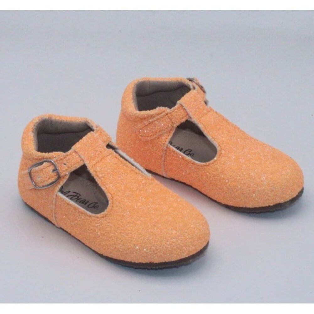 A Bear Co Toddler Size 3 Neon Orange‎ Glitter T-Strap Flats